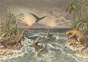 Scène du monde primitif pendant la période secondaire