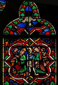 Scène dans la fenêtre E représentant Pilate se lavant les mains; la Colombe du Saint-Esprit - French School