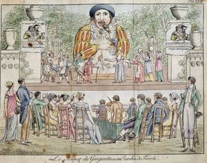 Scène du dîner de Gargantua avec public, attraction du jardin de Tivoli, c. 1805