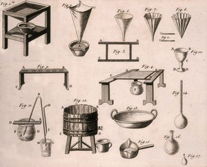 Équipement scientifique, des Éléments de chimie par Antoine Laurent de Lavoisier, gravé par D.Lizars, 1796 - French School