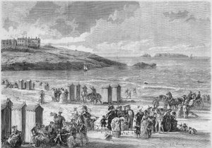 Bain de mer : derniers baigneurs sur la plage de Dinard, Ille-et-Vilaine (35) - French School