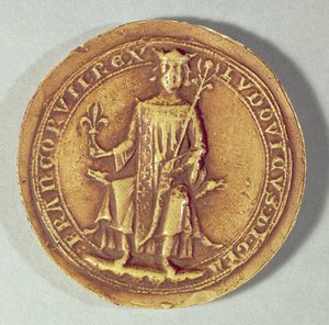 Sceau de Saint Louis (1214-70) tenant un sceptre et la fleur de lys, vers 1252 - French School
