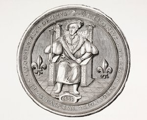 Sceau du Roi de la Basoche, chef de la guilde des clercs de justice du système judiciaire de Paris, de Les Arts au Moyen Âge, publié en 1873 - French School