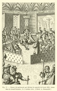 Séance du parlement qui déclare la majorité de Louis XIII, tenue dans la Grand-Chambre, le 2 octobre 1614, Collect A. Bonnardot - French School