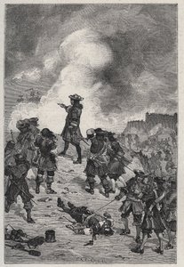 Sébastien le Prestre seigneur de Vauban (1633-1717), maréchal de France défend Brest contre une attaque de la flotte anglaise en 1695 - gravure dans « Les Hommes Célèbres de la France » par Louis Dumas 1889 - French School