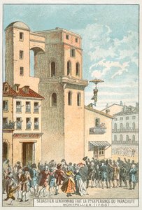 Sébastien Lenormand effectuant la première descente en parachute, Montpellier - French School