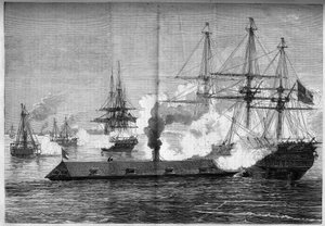 Guerre de Sécession (1861-1865) ou Guerre civile américaine - Bataille navale de Newport News (Virginie) - 8-9 mars - French School