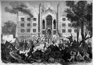 Guerre de Sécession ou Guerre civile américaine (1861-1865) - New York - juillet 1863 : opposition à la conscription, les insurgés incendient l