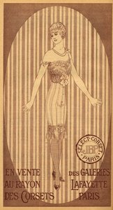 Sélection de corsets JPB en vente au rayon corsets des Galeries Lafayette à Paris - 1914 - French School