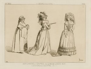Serviteur et dames, fin du règne de Louis XVI - French School