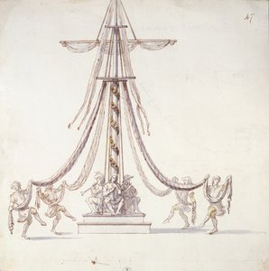 Décor de scène pour un ballet avec des marins dansant autour d