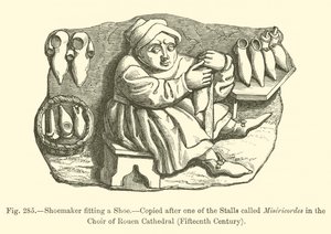 Cordonnier ajustant une chaussure (gravure)