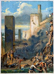 Siège de Paris (885) par les Normands (Vikings). Chromolithographie de la Série 