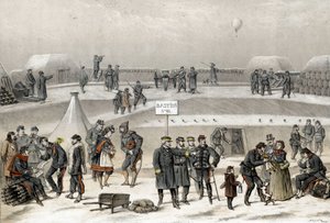 Siège de Paris en 1870 pendant la guerre de 1870-1871. Les soldats préparent la défense de la ville : on peut voir un soldat dans le bunker - French School