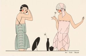 Mode de lingerie en soie des années 1920 (lithographie couleur)
