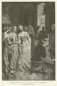 Sir Bertrand agenouillé devant la princesse - French School