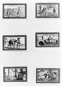Six vignettes représentant la fabrication du pain - French School
