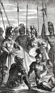 Les soldats tirant au sort pour la division des vêtements de Jésus-Christ (gravure sur cuivre) - French School