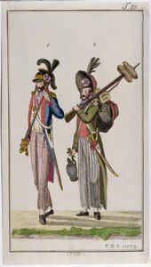 Soldats de la Révolution française portant des baïonnettes en 1793 - French School
