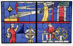 Atelier de filature. Fac-similé des vitraux de la Cathédrale d