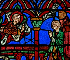 Vitrail de Saint Chéron : apparaît à son tombeau - French School