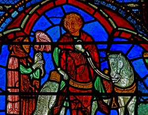 Vitrail de Saint Chéron : chasse au faucon ? - French School