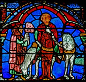 Vitrail de Saint Chéron : chasse au faucon ? - French School