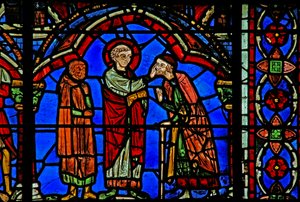 Vitrail de Saint Chéron : guérit une personne aveugle - French School