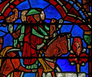 Vitrail de Saint Chéron : cheval et chien - French School