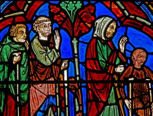 Vitrail de Saint Chéron : les malades à son tombeau - French School