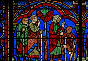 Vitrail de Saint Chéron : les malades à son tombeau - French School