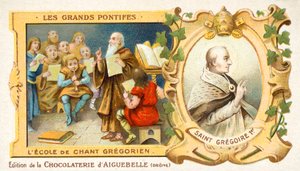 Saint Grégoire le Grand et une école de chant grégorien (chromolithographie) - French School