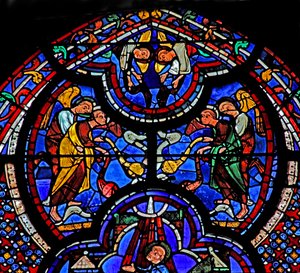 Fenêtre de Saint Jean : anges attendant la mort et la résurrection de Saint Jean - French School