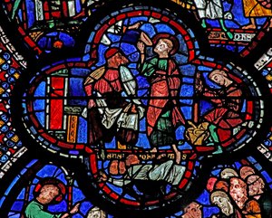 Fenêtre de Saint Jean : il boit le calice empoisonné - French School