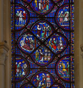 Vitrail de la cathédrale de Chartres : détail de la vie de saint Thomas - French School