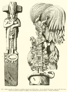 Statue monolithe de Palenque, en porphyre; Divinité du Yucatan - French School