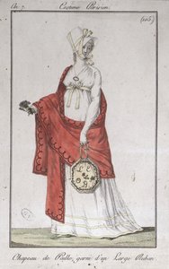 Chapeau de paille avec un ruban, planche de mode des Costumes Parisiens, 1799 - French School