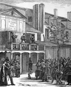 Théâtre de rue : le défilé du carnaval de Bobeche (gravure) - French School