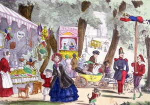 Scènes de rue sur les Champs-Élysées, 19e siècle - French School