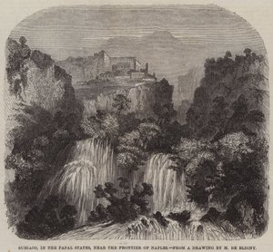 Subiaco, dans les États pontificaux, près de la frontière de Naples (gravure) - French School