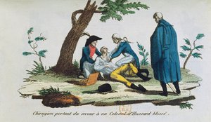 Chirurgien opérant un colonel des hussards sur le champ de bataille