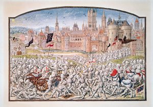 T.2 fol.287 Victoire des habitants de Gand dirigés par Philipp van Artevelde devant Bruges en 1381, de la Chronique de Froissart, 1472 - French School