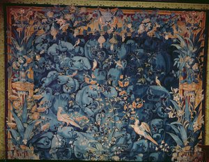 Tapisserie représentant des oiseaux et du feuillage imaginés dans le Nouveau Monde - French School