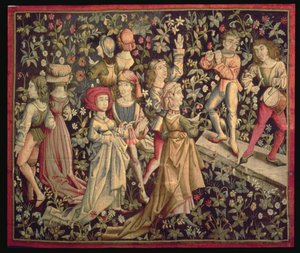 Tapisserie représentant des danseurs et des musiciens - French School