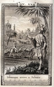 Télémaque retourne à Salente (Salento) - gravure de 1798 par Monnet dans « Les Aventures de Télémaque, fils d