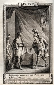 Télémaque retrouve Ulysse - gravure de 1798 par Monnet dans « Les Aventures de Télémaque, fils d
