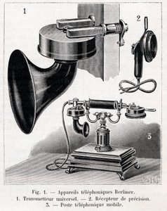 Appareil téléphonique - Système Berliner - gravure dans «La nature» de 1902 - French School