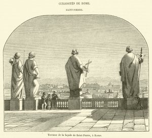 Terrasse de la facade de Saint-Pierre, a Rome (engraving) - French School