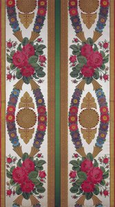 Textile avec des guirlandes de marguerites et des bouquets de roses, Cousin et Bony, Bissardon, Lyon, 1811 - French School