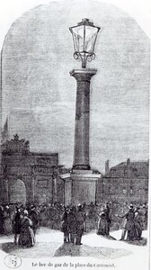 Le premier réverbère à gaz à Paris, Place du Carrousel en 1818 - French School